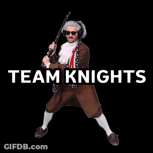 Man In Wig And Sunglasses Holding Sword Team Knights GIF