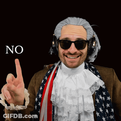 Man In Wig And Sunglasses Holding Up Finger Saying No GIF