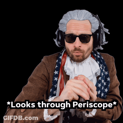 Man In Wig And Sunglasses Looks Through Periscope GIF