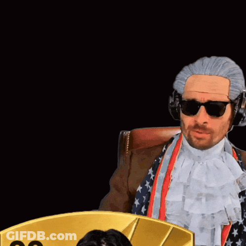 Man In Wig And Sunglasses Next To Card 99 GIF