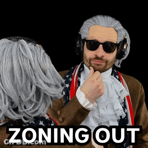 Man In Wig And Sunglasses Next To Woman Zoning Out GIF