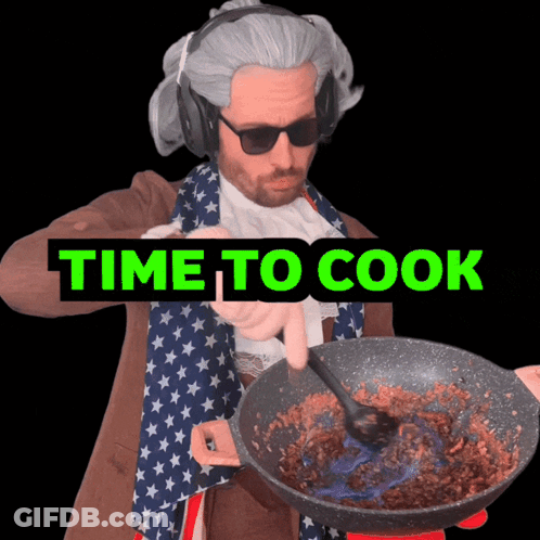 Man In Wig And Sunglasses Pointing At Frying Pan GIF