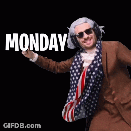 Man In Wig And Sunglasses Pointing At Monday GIF
