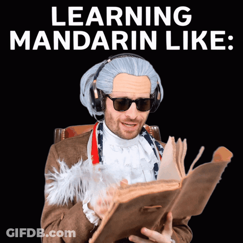Man In Wig And Sunglasses Reading Book Learning Mandarin GIF