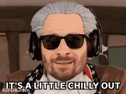 Man In Wig And Sunglasses Saying Its Chilly GIF