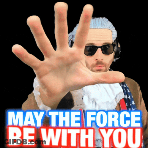 Man In Wig And Sunglasses Saying May The Force Be With You GIF