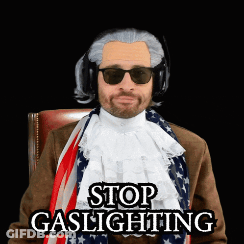 Man In Wig And Sunglasses Saying Stop Gaslighting GIF