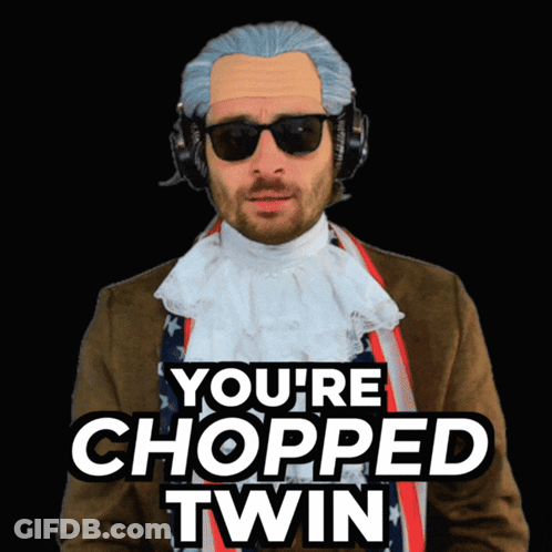 Man In Wig And Sunglasses Says You're Chopped Twin GIF