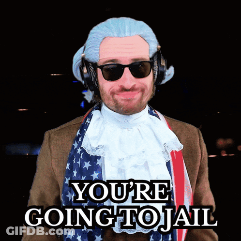 Man In Wig And Sunglasses Says You're Going To Jail GIF