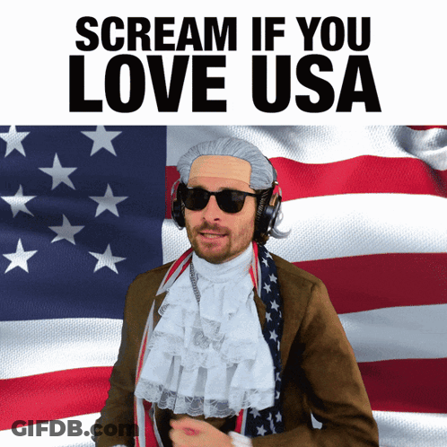 Man In Wig And Sunglasses Screaming USA GIF