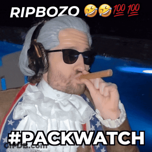 Man In Wig And Sunglasses Smoking Cigar Says Rip Bozo 100 100 #Packwatch GIF