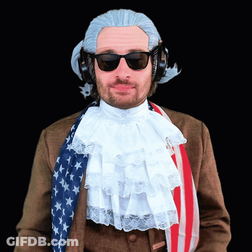 Man In Wig And Sunglasses With American Flag GIF