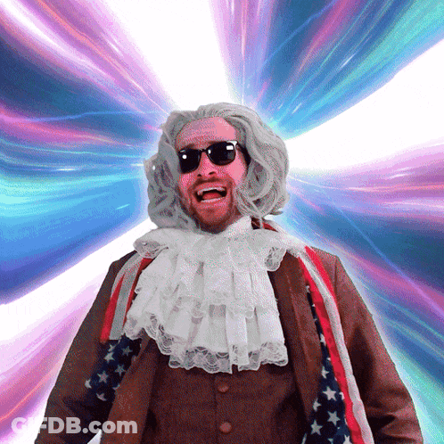 Man In Wig And Sunglasses With American Flag GIF