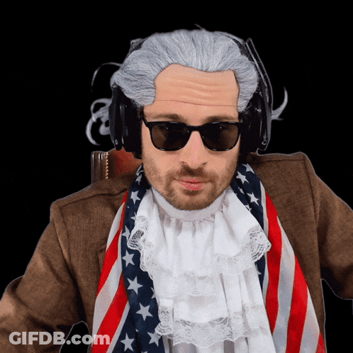 Man In Wig And Sunglasses With American Flag Scarf GIF