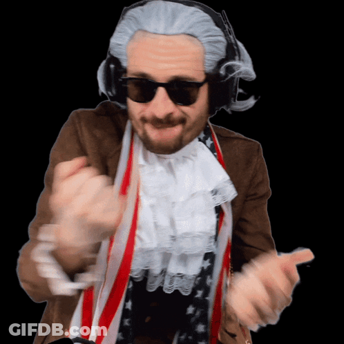 Man In Wig And Sunglasses With Headphones GIF
