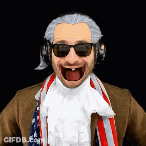 Man In Wig And Sunglasses With Liberty Scarf GIF