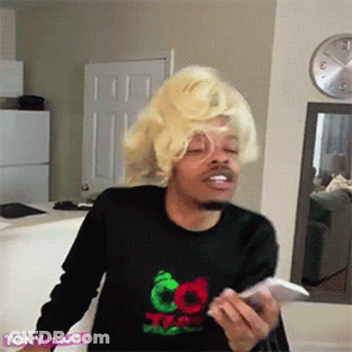 Man In Wig And Tony Talk Shirt GIF