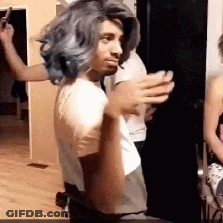 Man In Wig And White Shirt With People GIF