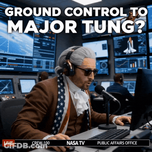 Man In Wig At Mic Saying Ground Control To Major Tung GIF