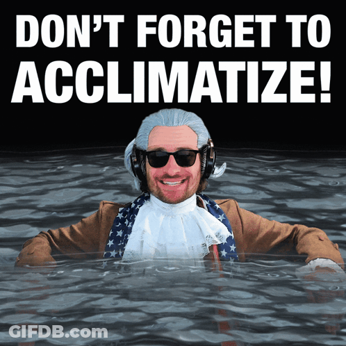 Man In Wig In Water Saying Don't Forget To Acclimate GIF