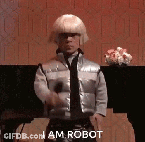 Man In Wig Saying I Am Robot GIF
