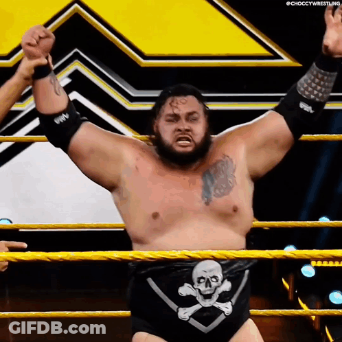 Man In Wrestling Ring Arms In Air GIF