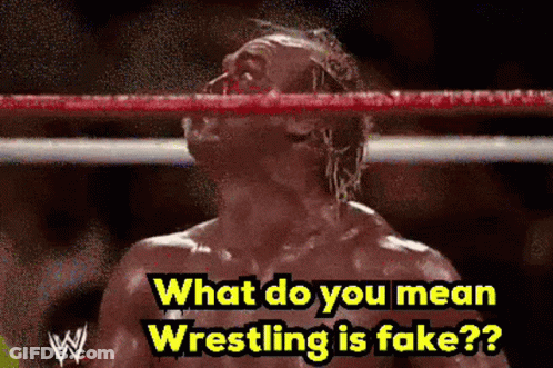 Man In Wrestling Ring Asks What Do You Mean Wrestling Is Fake GIF