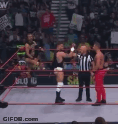Man In Wrestling Ring Holding MJ Sign GIF