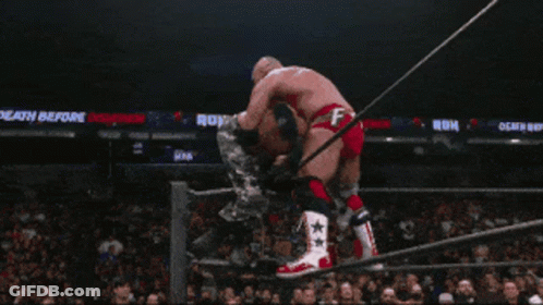Man In Wrestling Ring Holding Ring Bone Sign GIF