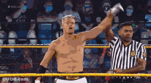 Man In Wrestling Ring Holding Up Arm In Front Of Referee GIF