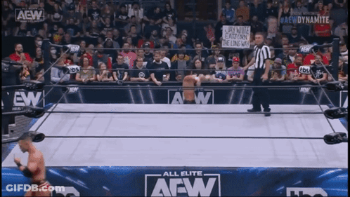 Man In Wrestling Ring With AEW Dynamite Sign GIF