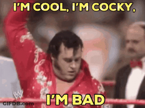 Man In Wrestling Ring With I'm Cool I'm Cocky I'm Bad GIF