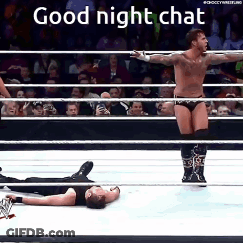 Man In Wrestling Ring With Words Good Night Chat GIF
