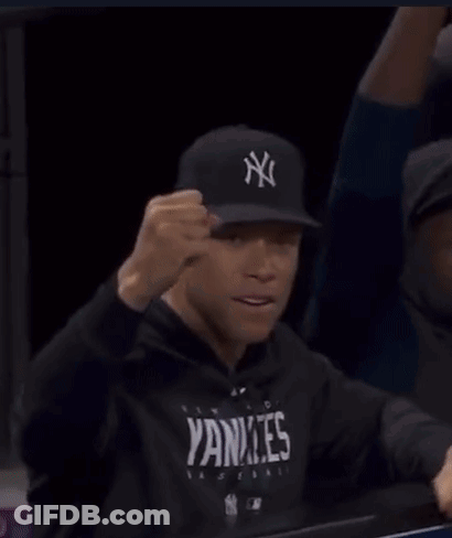 Man In Yankees Hat And Black Hoodie Sitting In Stadium GIF