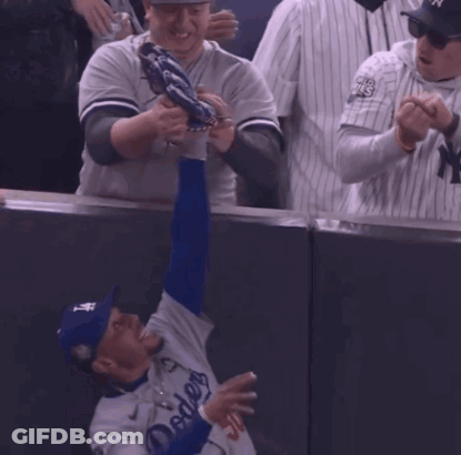 Man In Yankees Jersey Shaking Hands GIF