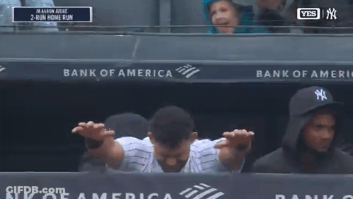 Man In Yankees Uniform Celebrating GIF