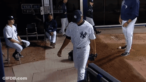 Man In Yankees Uniform On Field GIF
