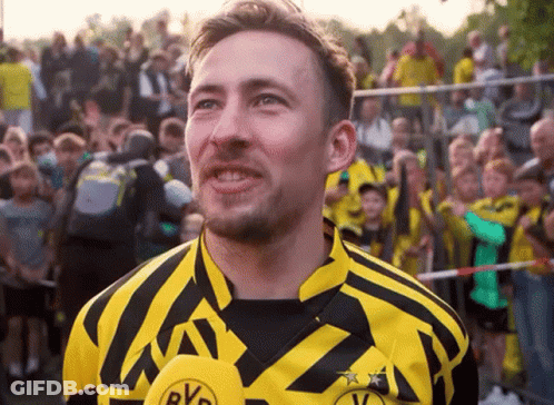 Man In Yellow And Black Striped BVB Shirt GIF
