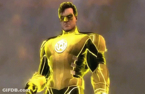Man In Yellow And Black Superhero Costume With Letter R GIF