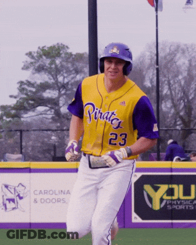 Man In Yellow And Purple Pirates Jersey GIF