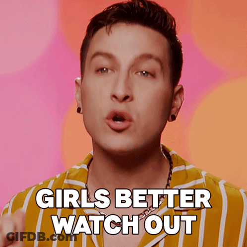 Man In Yellow And White Striped Shirt Saying Girls Better Watch Out GIF