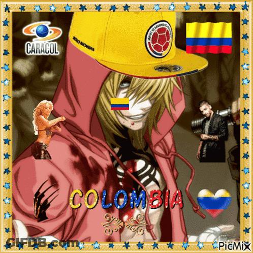 Man In Yellow Baseball Cap With Colombia GIF