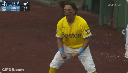 Man In Yellow Boston Jersey On Field GIF