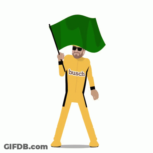 Man In Yellow Busch Outfit Holding Green Flag GIF