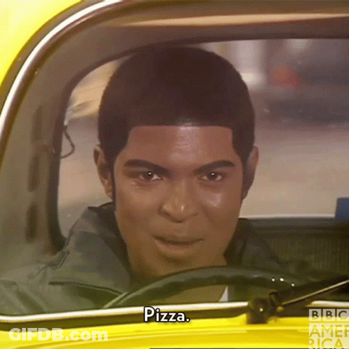 Man In Yellow Car With Pizza GIF