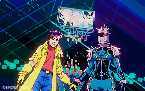 Man In Yellow Coat Next To Man In Blue Suit GIF