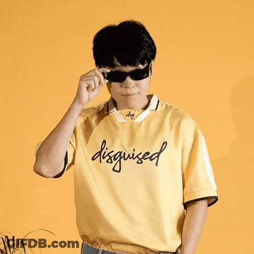 Man In Yellow Disguised Shirt With Sunglasses GIF
