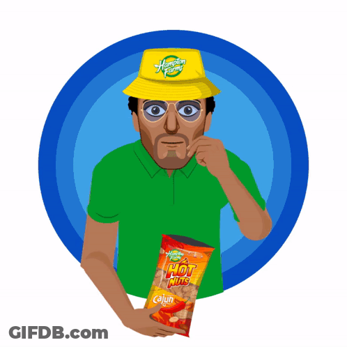 Man In Yellow Hat Saying Hampton Farms Holding Hot Nuts GIF
