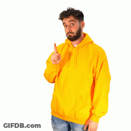 Man In Yellow Hoodie Pointing Up GIF
