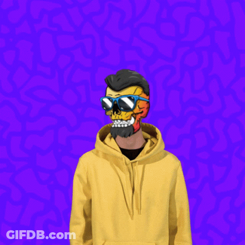 Man In Yellow Hoodie With Skull Face Saying Hey GIF